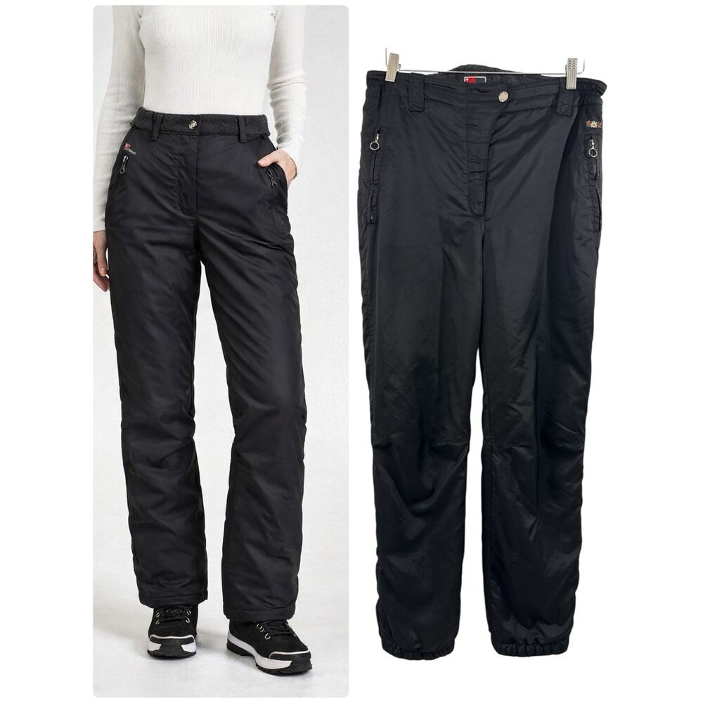 Post Card Italy Ski Pants Women IT 50 Black Insulated Snow Pants 33x31 Y2K